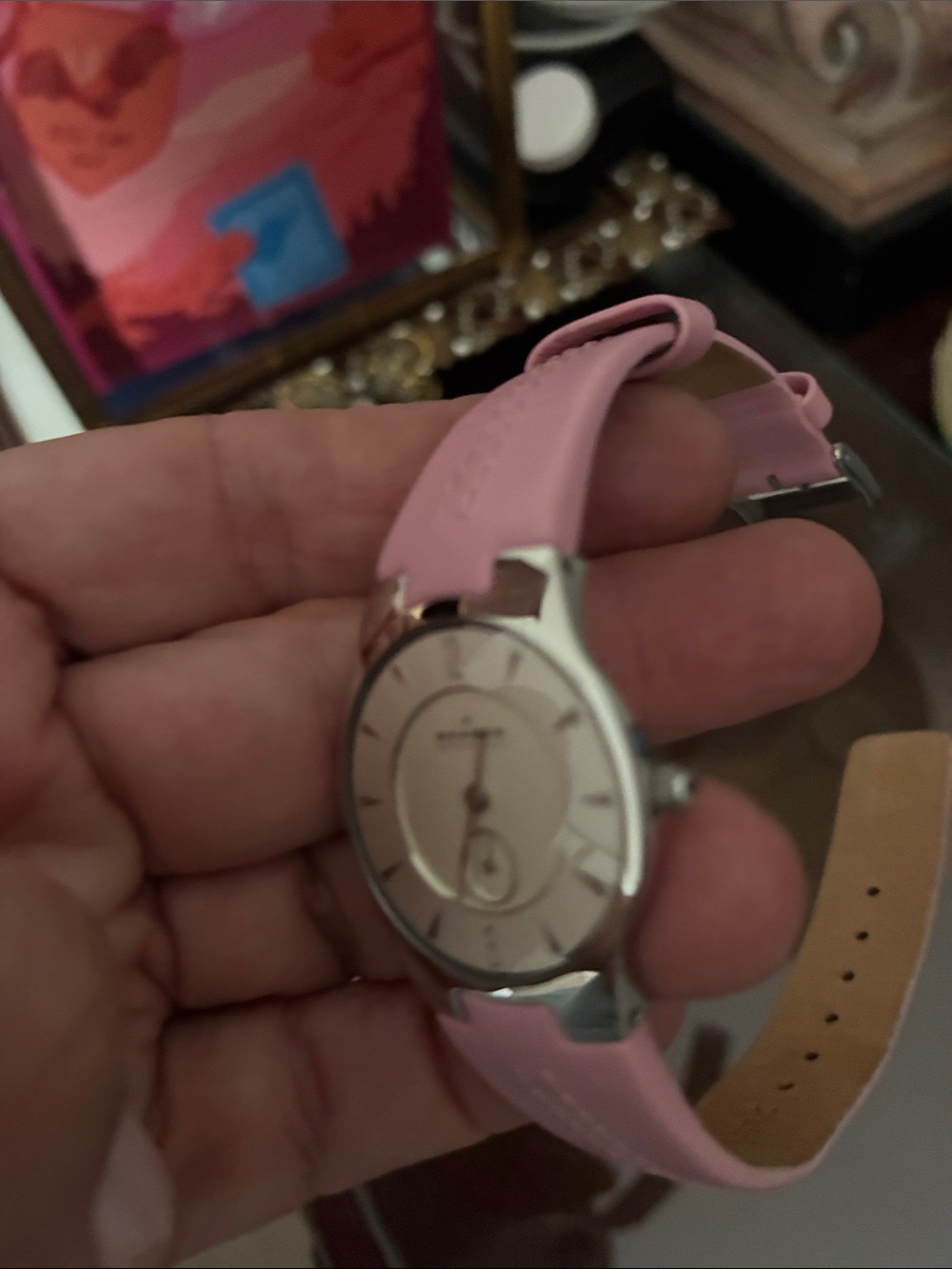 Skagen Silver Dial Women's Watch with Pink Leather Strap - Picture 3 of 3